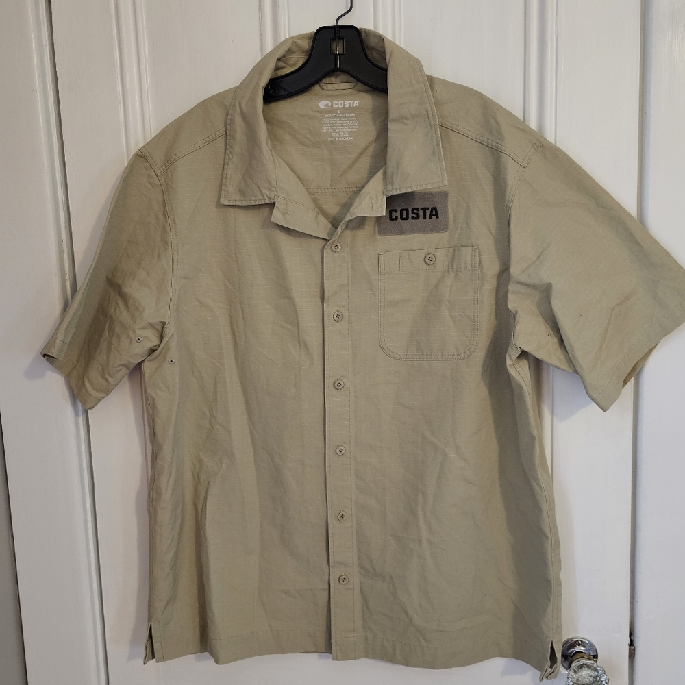 Costa Del Mar Men's Large Utility Button Down Shirt 100% BCI Cotton Ripstop Tan